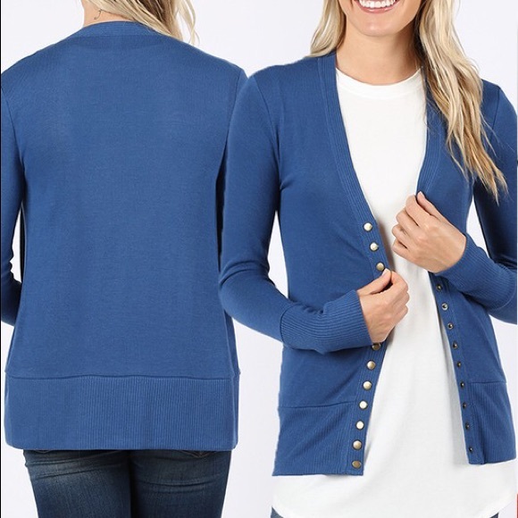 CLEARANCE Dark Mauve Snap Button Cardigan Ribbed Sweater - Picture 3 of 3